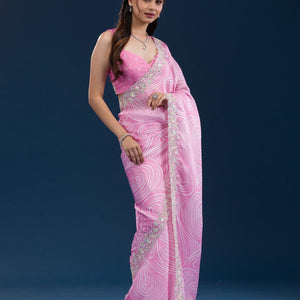 Pink Printed Georgette Saree