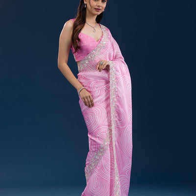Pink Printed Georgette Saree