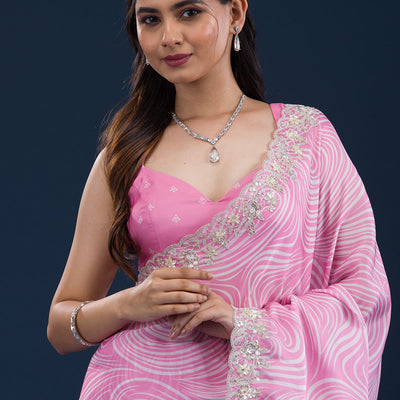 Pink Printed Georgette Saree