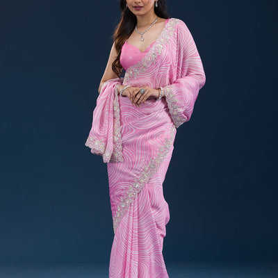Pink Printed Georgette Saree