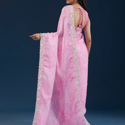 Pink Printed Georgette Saree