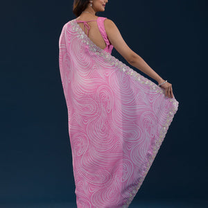 Pink Printed Georgette Saree