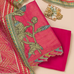 Pink Printed Semi Crepe Unstitched Salwar Suit