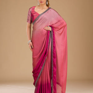 Pink Stonework Satin Saree
