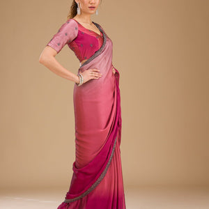Pink Stonework Satin Saree