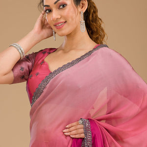 Pink Stonework Satin Saree