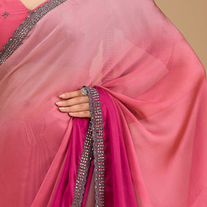 Pink Stonework Satin Saree