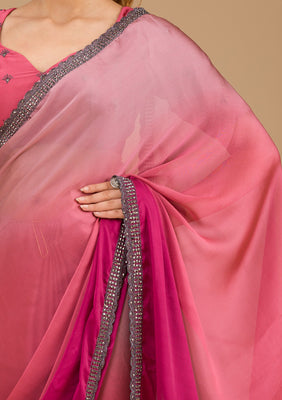 Pink Stonework Satin Saree
