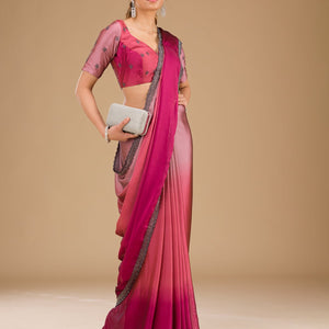 Pink Stonework Satin Saree