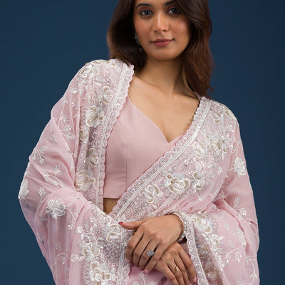 Pink Threadwork Georgette Saree