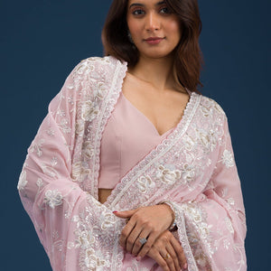Pink Threadwork Georgette Saree