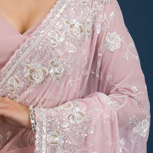 Pink Threadwork Georgette Saree