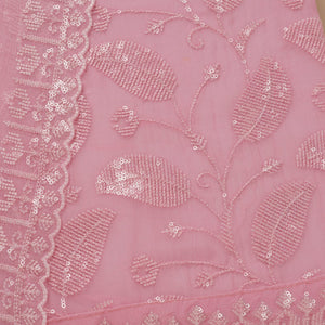 Pink Threadwork Organza Unstitched Salwar Suit
