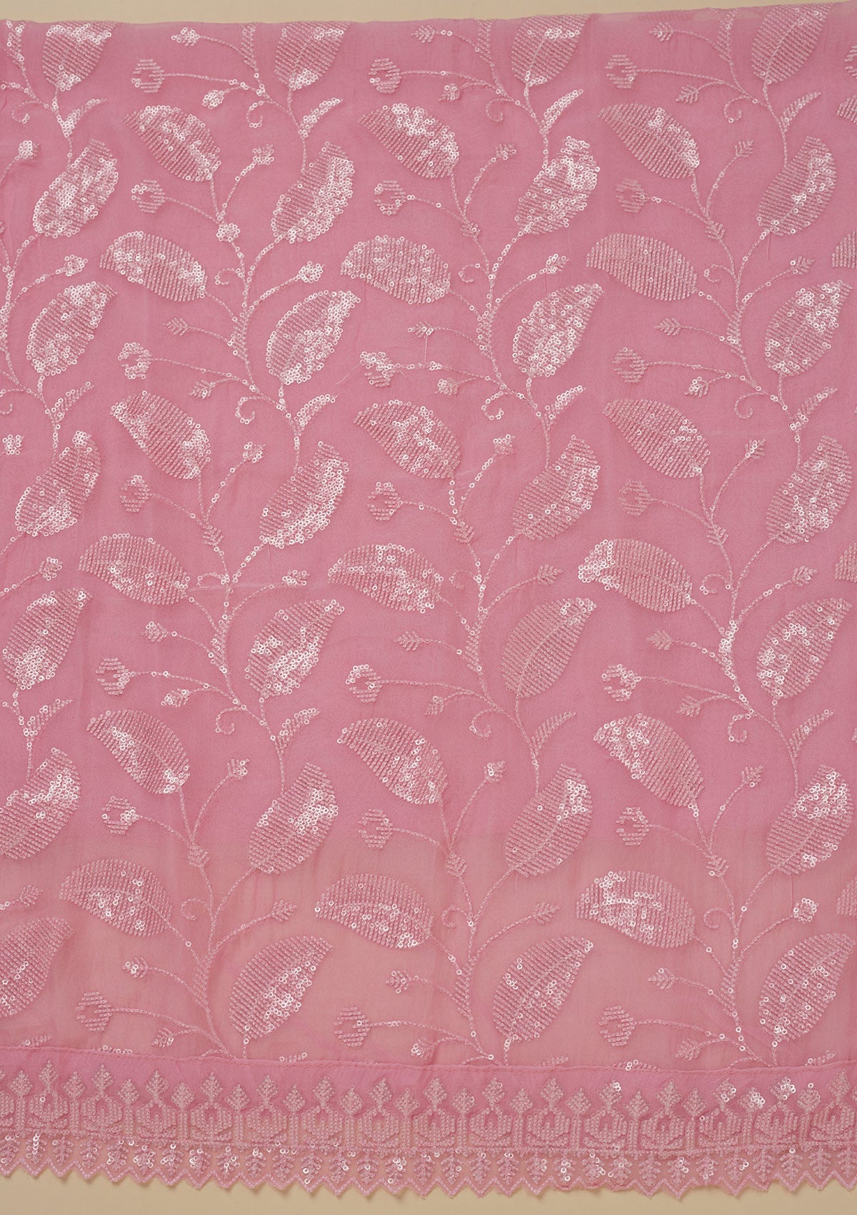 Pink Threadwork Organza Unstitched Salwar Suit