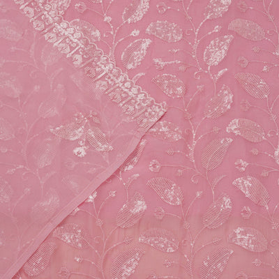 Pink Threadwork Organza Unstitched Salwar Suit