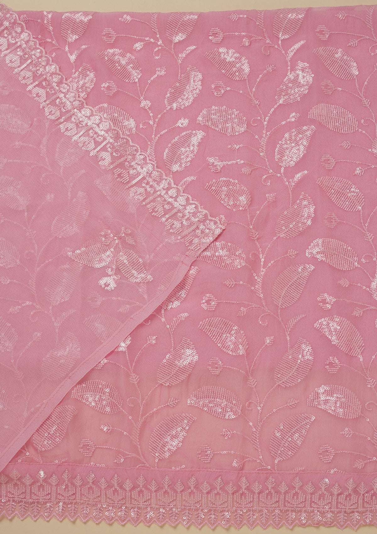 Pink Threadwork Organza Unstitched Salwar Suit