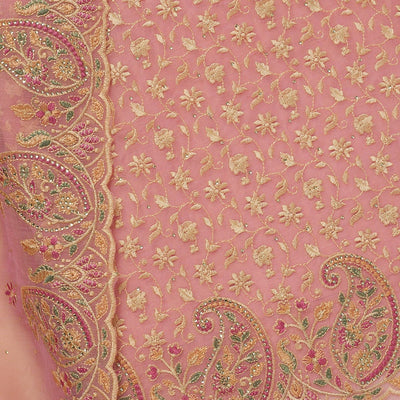 Pink Threadwork Organza Unstitched Salwar Suit