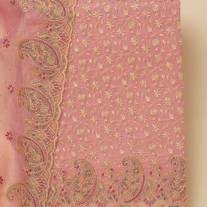Pink Threadwork Organza Unstitched Salwar Suit