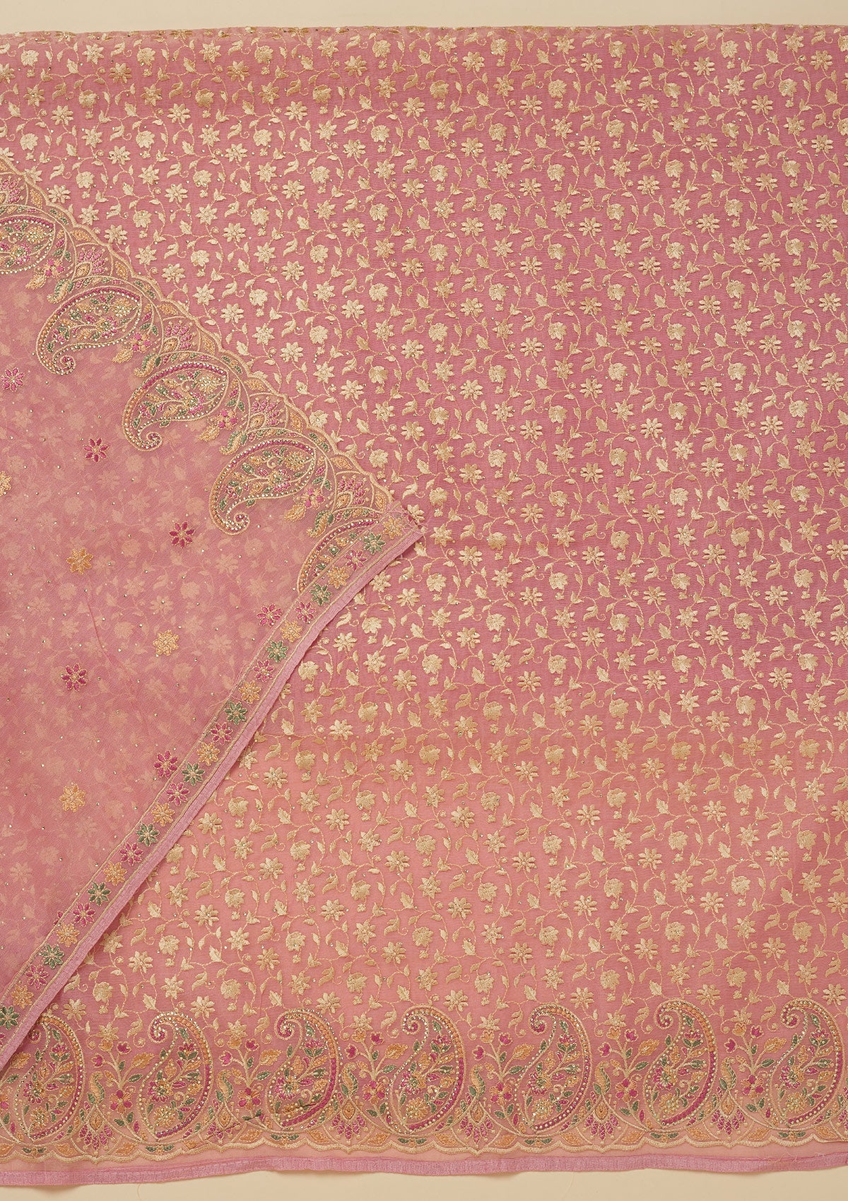 Pink Threadwork Organza Unstitched Salwar Suit