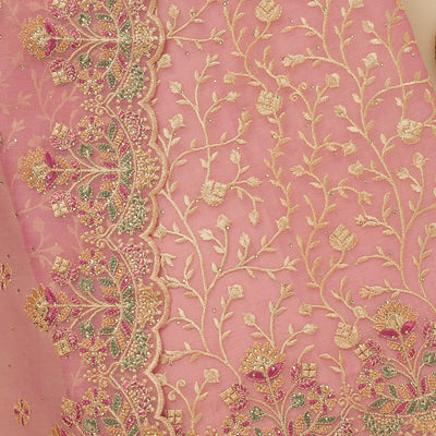Pink Threadwork Organza Unstitched Salwar Suit