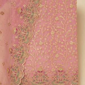 Pink Threadwork Organza Unstitched Salwar Suit