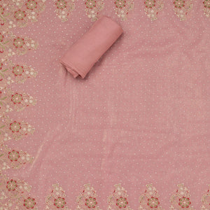Pink Threadwork Semi Crepe Unstitched Salwar Suit