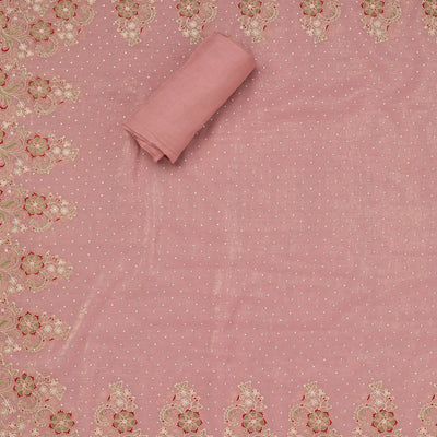 Pink Threadwork Semi Crepe Unstitched Salwar Suit