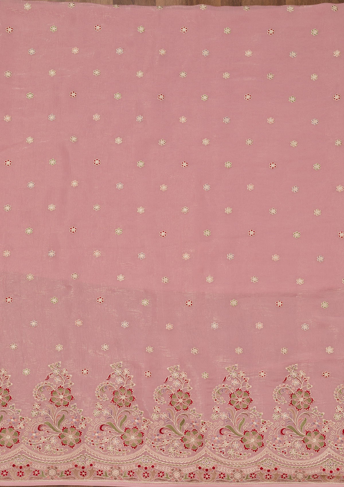 Pink Threadwork Semi Crepe Unstitched Salwar Suit