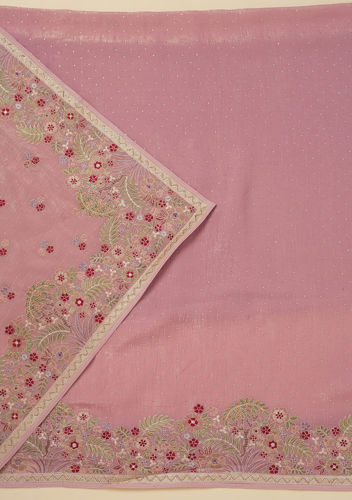 Pink Threadwork Tissue Unstitched Salwar Suit