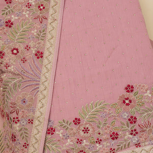Pink Threadwork Tissue Unstitched Salwar Suit