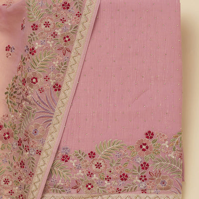 Pink Threadwork Tissue Unstitched Salwar Suit