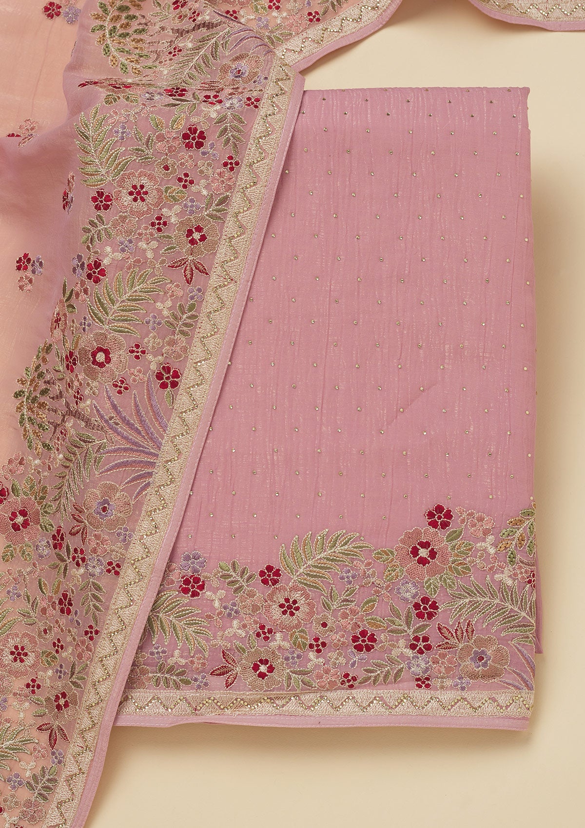 Pink Threadwork Tissue Unstitched Salwar Suit