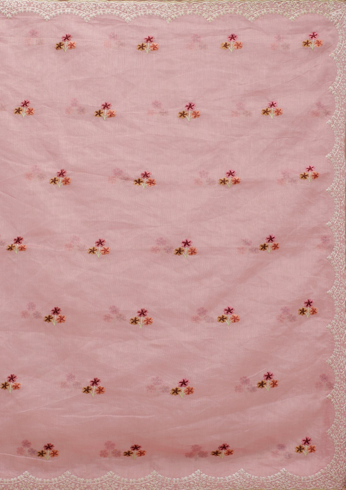 Pink Threadwork Tissue Saree