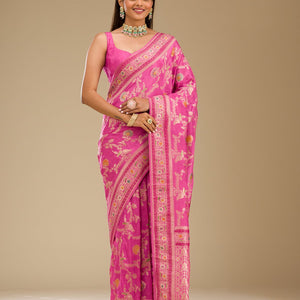 Pink Zariwork Banarasi Silk Saree