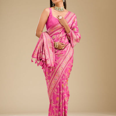 Pink Zariwork Banarasi Silk Saree
