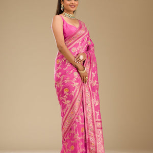 Pink Zariwork Banarasi Silk Saree