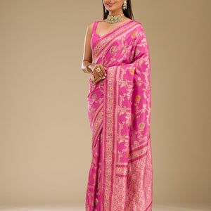 Pink Zariwork Banarasi Silk Saree