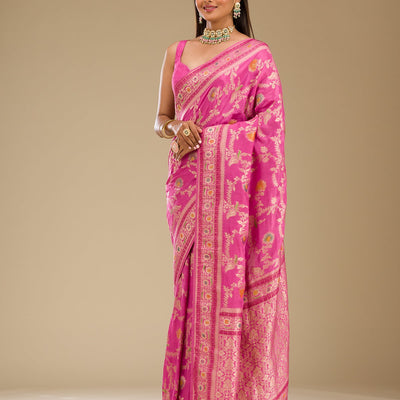 Pink Zariwork Banarasi Silk Saree