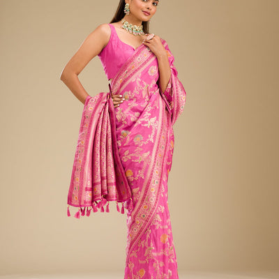 Pink Zariwork Banarasi Silk Saree