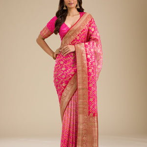 Pink Zariwork Georgette Saree