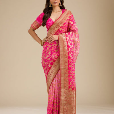 Pink Zariwork Georgette Saree
