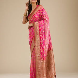 Pink Zariwork Georgette Saree
