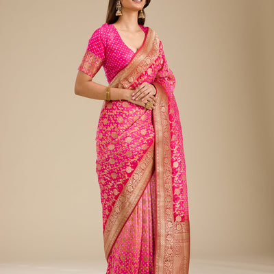 Pink Zariwork Georgette Saree