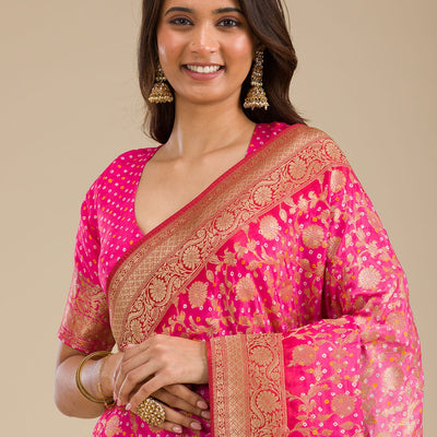 Pink Zariwork Georgette Saree