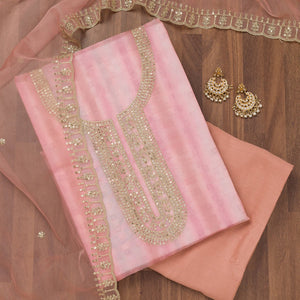 Pink Zariwork Semi Crepe Unstitched Salwar Suit
