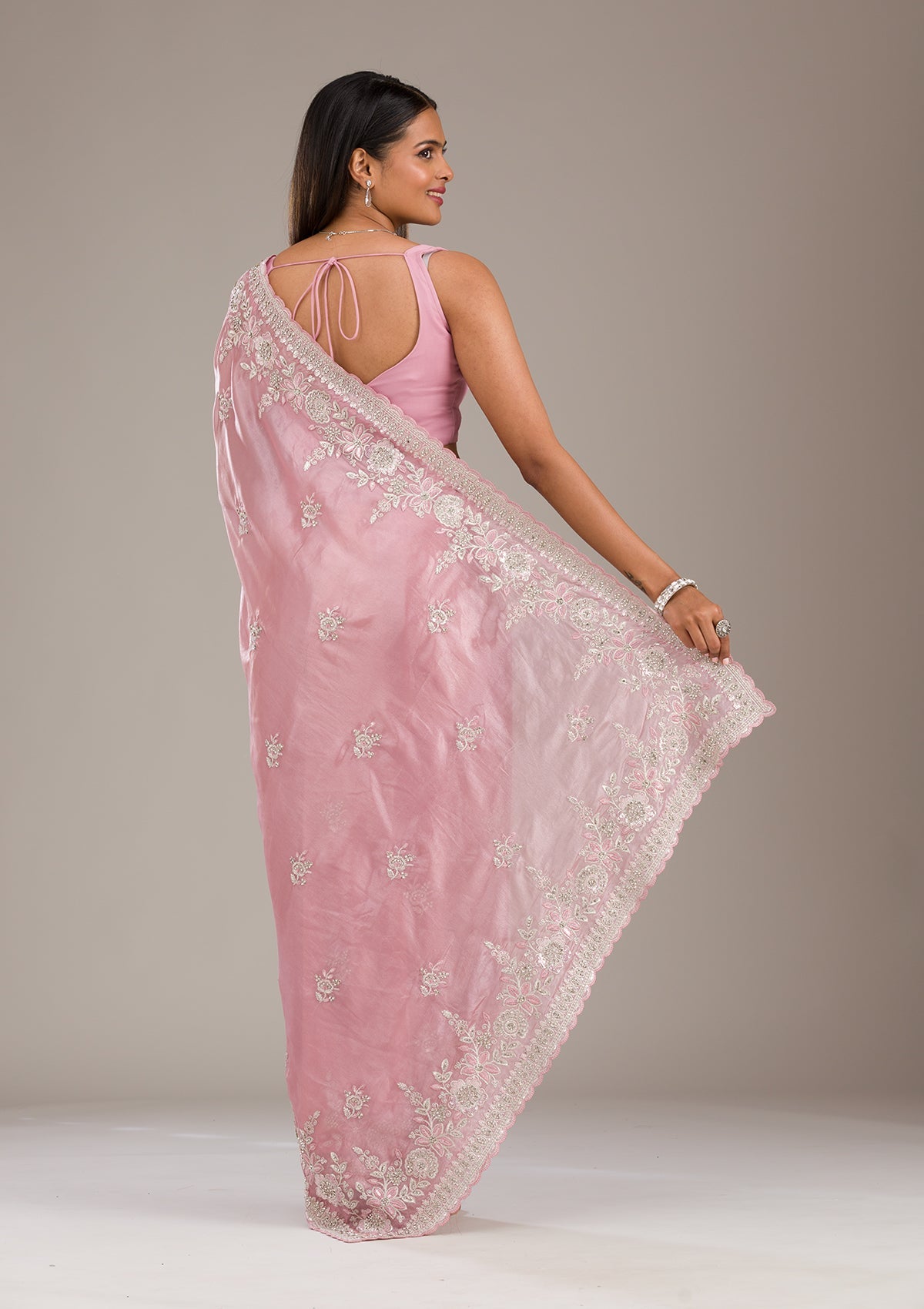 Pink Zariwork Tissue Saree