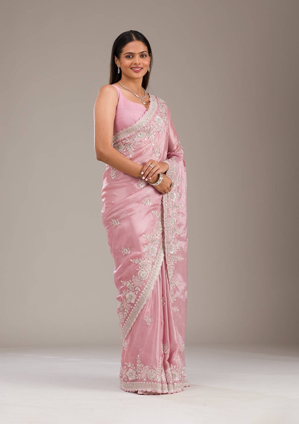 Pink Zariwork Tissue Saree