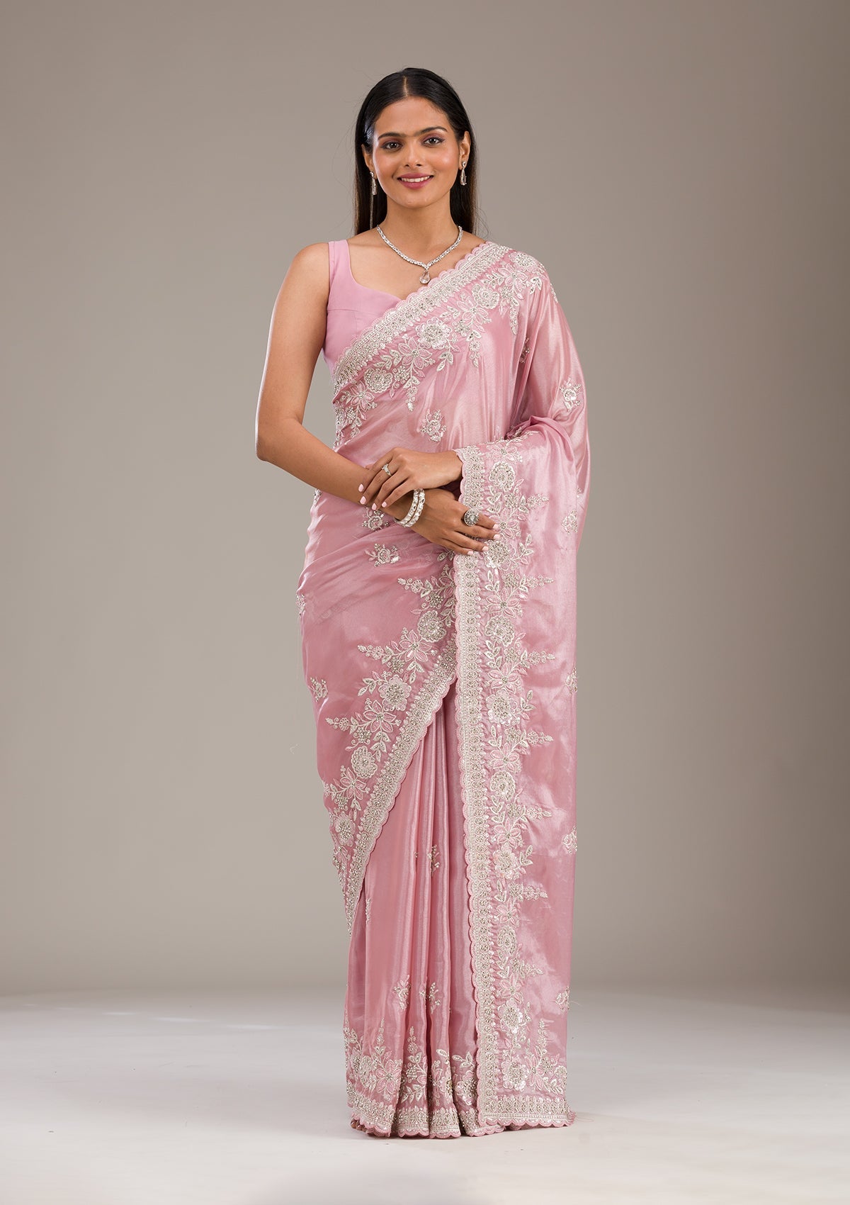 Pink Zariwork Tissue Saree