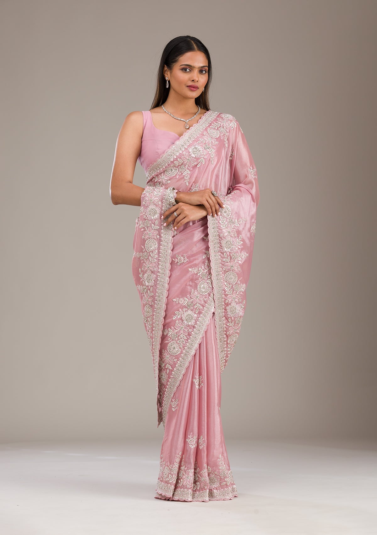 Pink Zariwork Tissue Saree