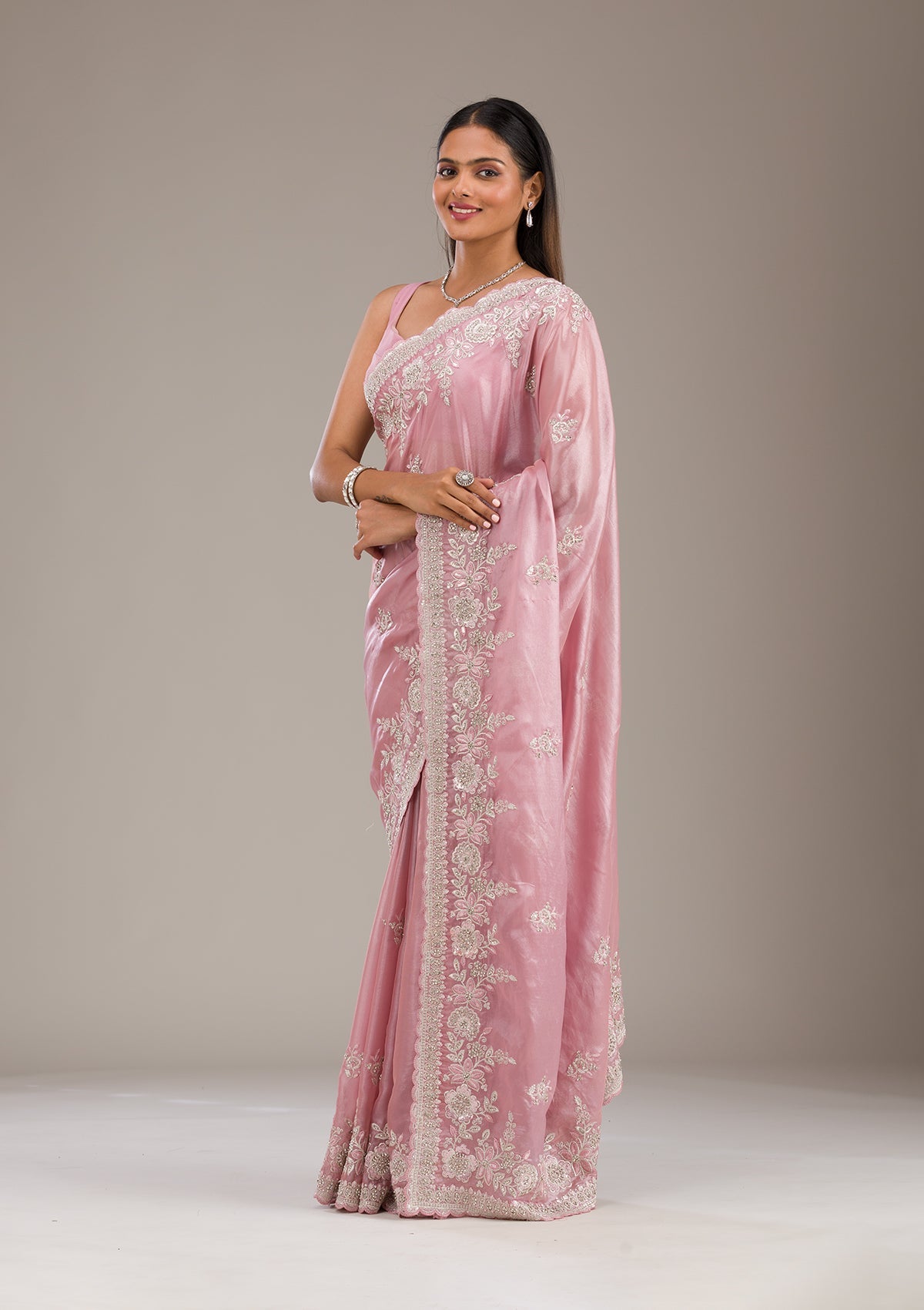 Pink Zariwork Tissue Saree